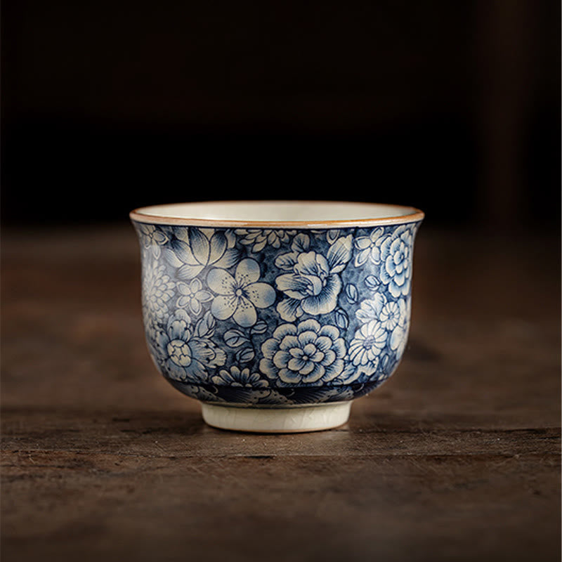 Buddha Stones Vintage Lotus Peony Plum Blossom Chrysanthemum Ceramic Teacup Tea Cups Cup BS 5