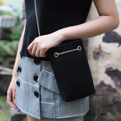 Buddha Stones Small Maple Leaf Persimmon Metal Chain Crossbody Bag Shoulder Bag Cellphone Bag Handbags BS Black 20*12*4cm