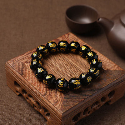 Buddha Stones Tibet White Crystal Black Onyx Om Mani Padme Hum Meditation Bracelet Bracelet BS 23