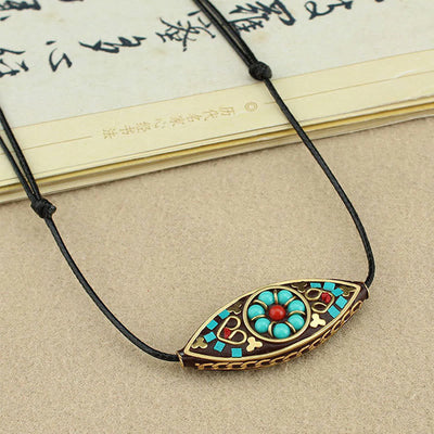 Buddha Stones Tibet Turquoise Bead Marquise Pattern Protection Strength Necklace Pendant Necklaces & Pendants BS 3