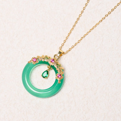 Buddha Stones Green Chalcedony Peace Buckle Design Strength Necklace Pendant 3