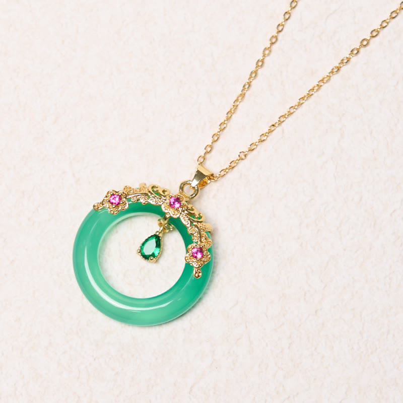 Buddha Stones Green Chalcedony Peace Buckle Design Strength Necklace Pendant 3