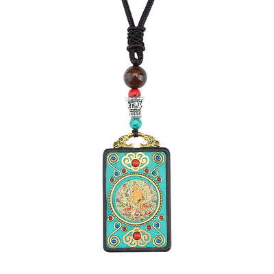 Buddha Stones Tibet God Of Wealth Money Tree Golden Phoenix Thangka Ebony Peace Necklace Pendant Necklaces & Pendants BS 8