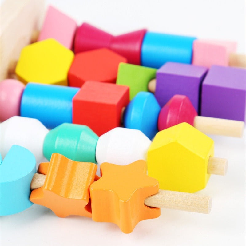 Five Column Sequencing Wooden Puzzle with Lacing - 111