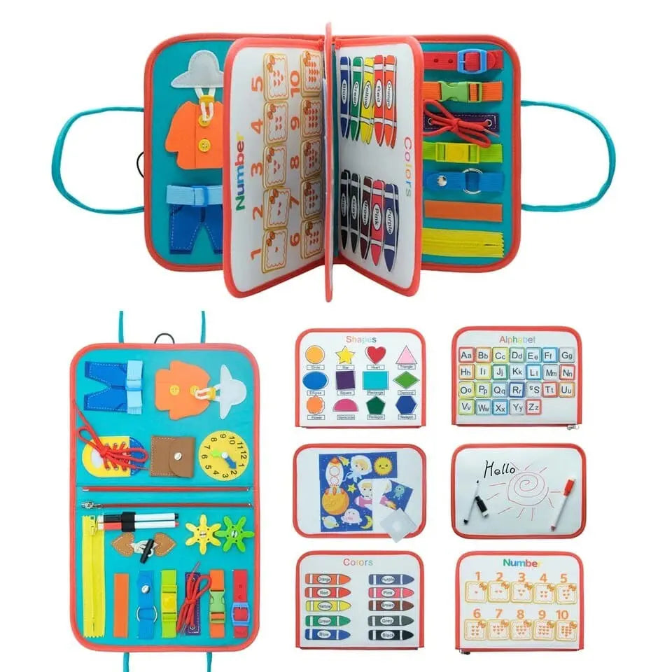 Fidtoy 7 in 1 Sensory Kit – Montessori Busy Board Book for Toddlers, Fine Motor Skills, Travel Quiet Toy