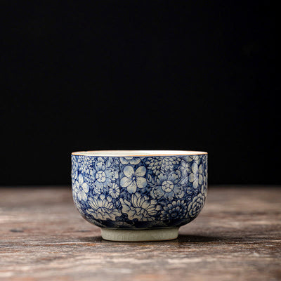 Buddha Stones Vintage Lotus Peony Plum Blossom Chrysanthemum Ceramic Teacup Tea Cups Cup BS 7.8cm*5cm*120ml