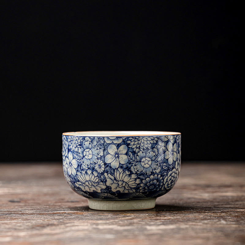 Buddha Stones Vintage Lotus Peony Plum Blossom Chrysanthemum Ceramic Teacup Tea Cups Cup BS 7.8cm*5cm*120ml