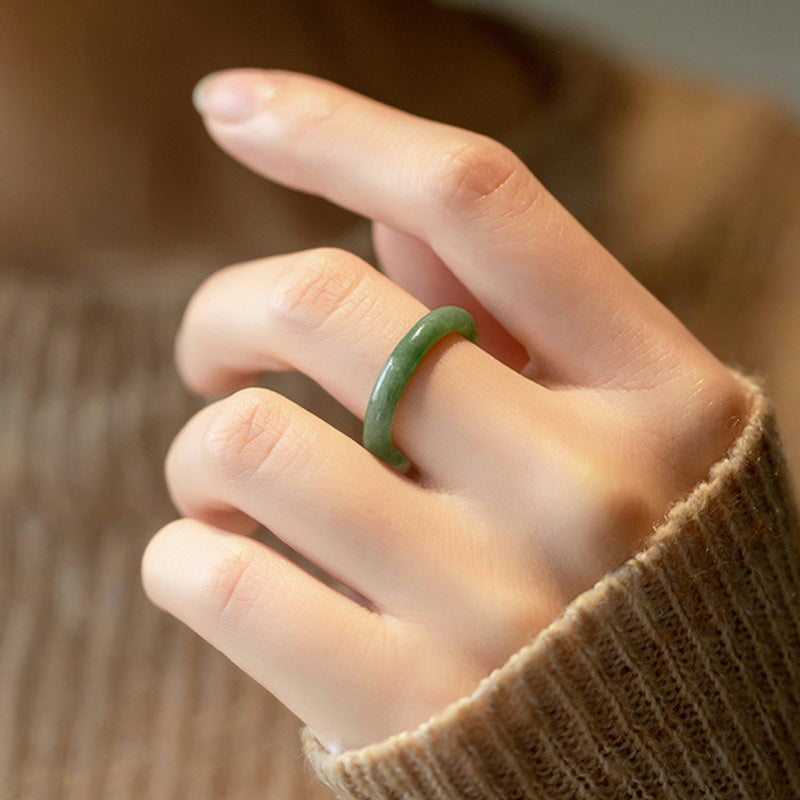 Buddha Stones Natural Jade Prosperity Abundance Ring Ring BS 4