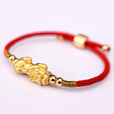 Buddha Stones 24K Gold-Plated PiXiu Luck Red String Bracelet - image 4