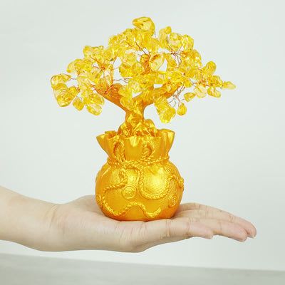 Arbre à monnaie en citrine naturelle Foviel – Ornement en pierres précieuses Feng Shui pour la prospérité