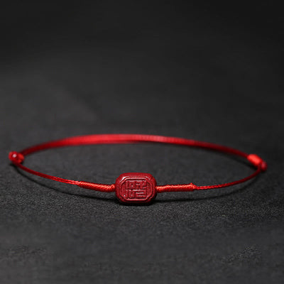 Buddha Stones Handmade Plum Blossom Four Leaf Clover PiXiu Lotus Koi Fish Cinnabar Blessing Braid Bracelet Bracelet BS Red(Wrist Circumference 14-19cm) Fu Auspicious Character