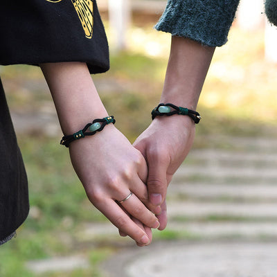 Buddha Stones Tibetan Jade Lucky Black Rope Couple Bracelet Bracelet BS 5