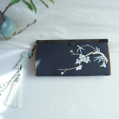 Buddha Stones Flower Plum Peach Blossom Bamboo Double-sided Embroidery Large Capacity Cash Holder Wallet Shopping Purse - image 24