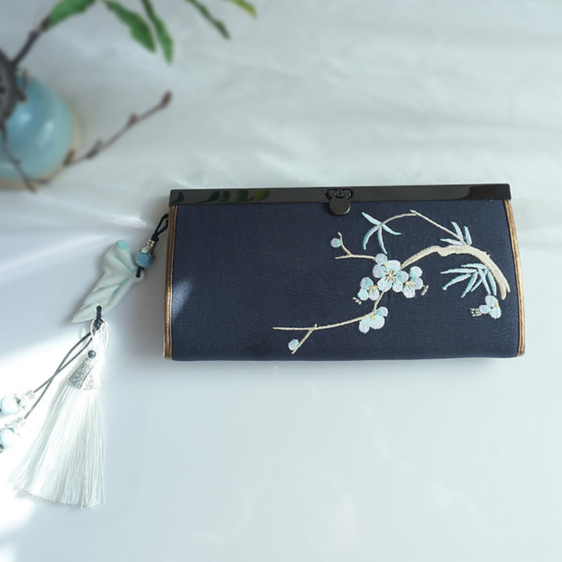 Buddha Stones Flower Plum Peach Blossom Bamboo Double-sided Embroidery Large Capacity Cash Holder Wallet Shopping Purse - image 24