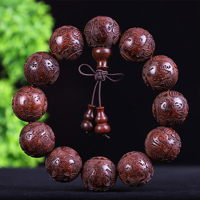 Foviel Chinese Zodiac Rosewood Ebony Copper Coin PiXiu Carved Warmth Bracelet