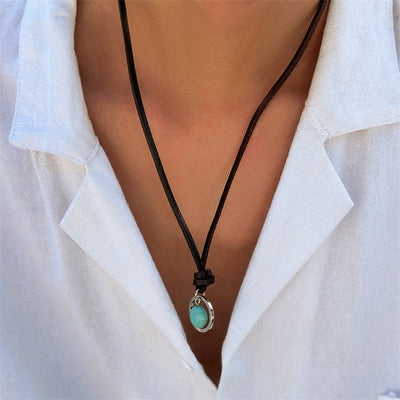 Buddha Stones Round Turquoise Stone Protection Strength Necklace Pendant Necklaces & Pendants BS 8