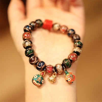 Buddha Stones Tibetan Gold Swallowing Beast Family Five God Of Wealth Thangka Fortune Bead Bracelet Bracelet BS 4