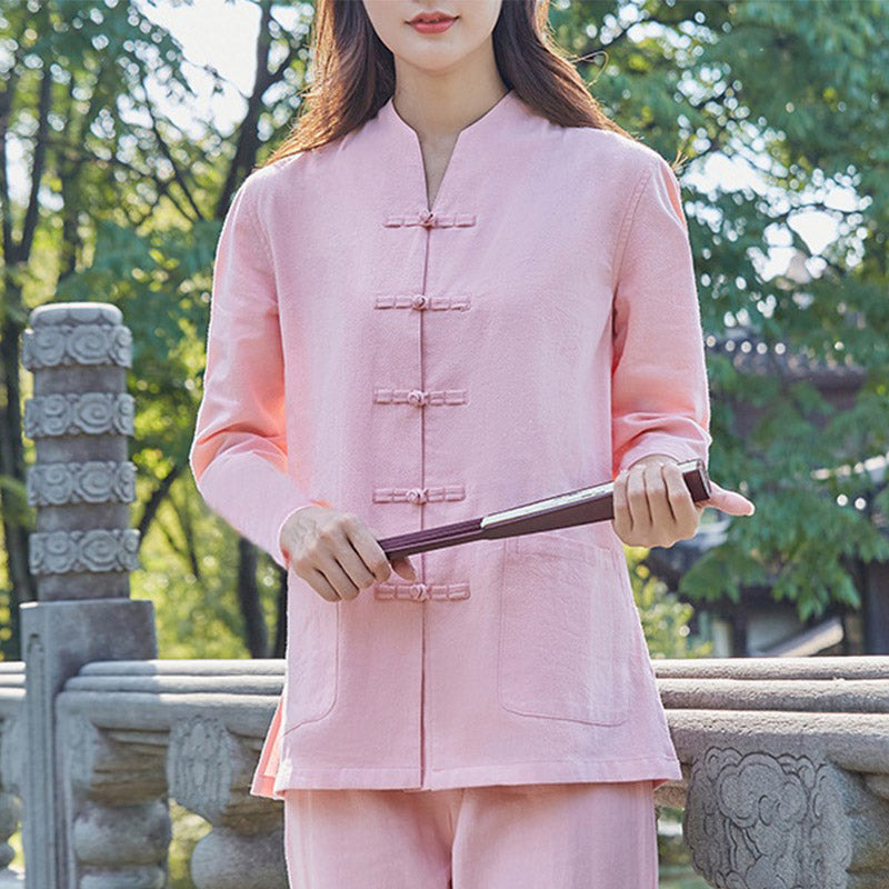 Ensemble de vêtements pour femme Foviel en coton et lin pour la pratique spirituelle, le zen, le yoga, la méditation et la prière
