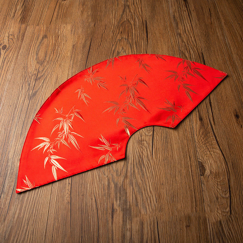 Buddha Stones Vintage Sea Wave Bamboo Plum Blossom Embroidered Cup Mat Pad Tea Cup Coaster Kung Fu Tea Mat Tea Mat BS Red Bamboo Tea Mat 58*25cm