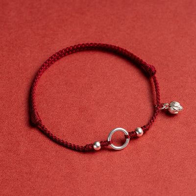 Buddha Stones 925 Sterling Silver Lucky Fortune Peace Joy Lotus Peace Buckle Red String Bracelet Bracelet BS Dark Red(Wrist Circumference 15-18cm) Lotus
