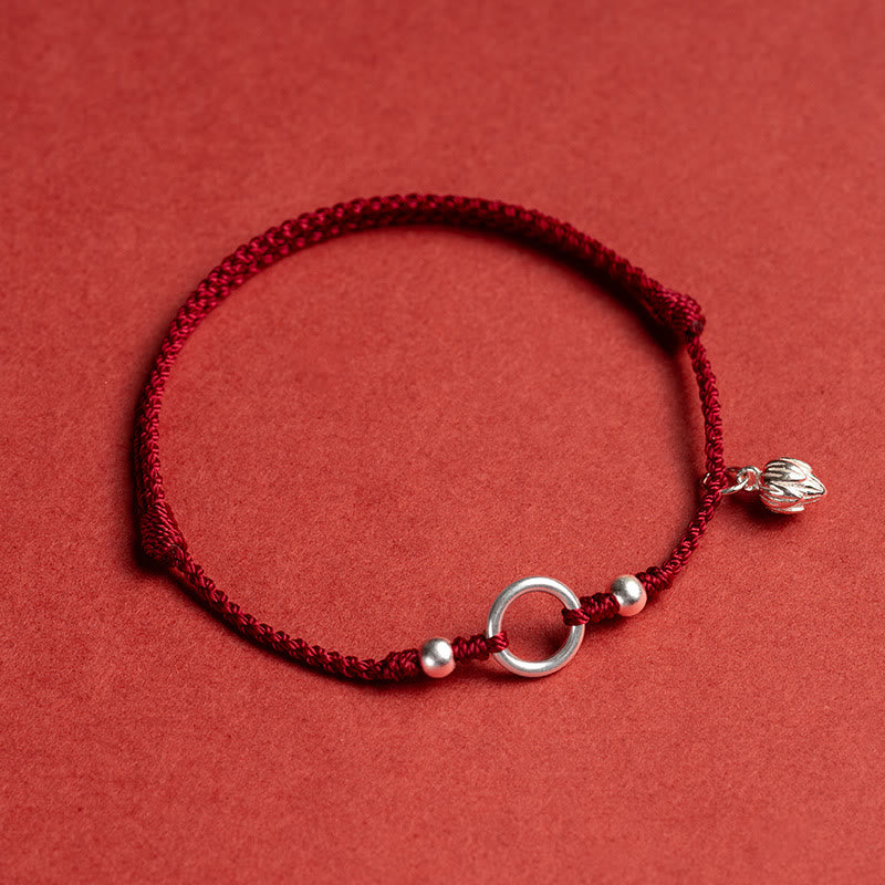 Buddha Stones 925 Sterling Silver Lucky Fortune Peace Joy Lotus Peace Buckle Red String Bracelet Bracelet BS Dark Red(Wrist Circumference 15-18cm) Lotus