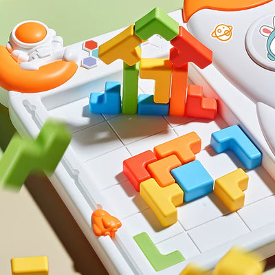 Fidtoy Space Rocket Tetris Table Block Challenge Game for Kids Ages 4-12, Plastic 3D Puzzle Board Game with Rocket Frame and Colorful Shape Blocks for Logic Play