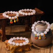 Foviel Gold Swallowing Beast Family Charm Luminous Pink Love Heart Fluorescent Liuli Glass Bead Blessings Bracelet