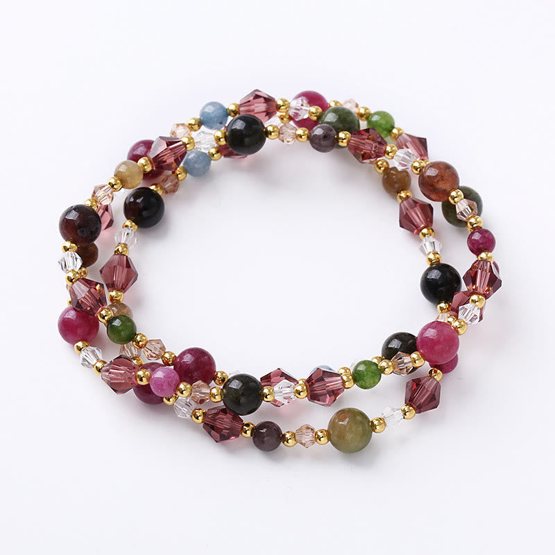 Buddha Stones Natural Tourmaline Strawberry Quartz Amethyst Peace Wisdom Double Wrap Bracelet Bracelet BS 2