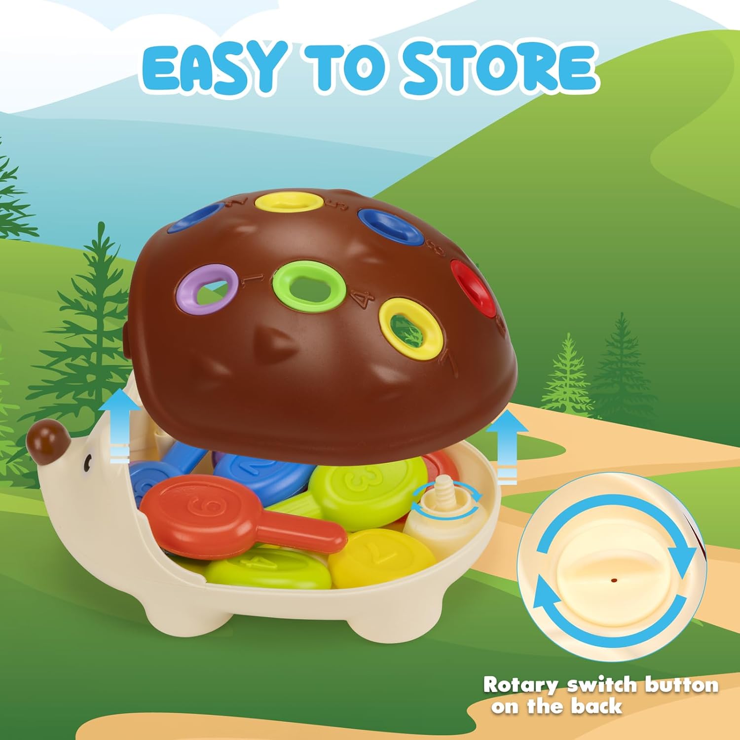 Fidtoy Montessori Hérisson jouet de motricité fine pour tout-petits – Jouet d'apprentissage pour le tri des couleurs et le comptage