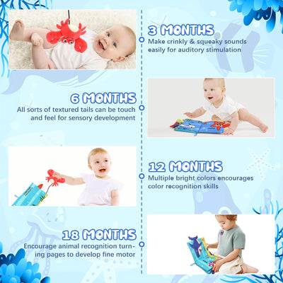 Fidtoy Baby Crinkle Cloth Book for Newborns – Montessori Sensory Fabric Activity Book for Babies 0-12 Months