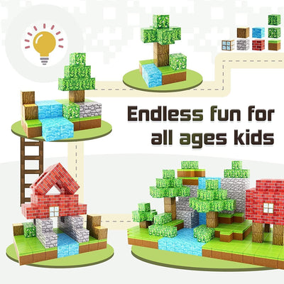 Fidtoy 100 Piece Forest Magnetic Blocks for Kids 3+ STEM Building Toy Set, Dinosaur Theme Magnetic Cube Construction Blocks for Toddlers, Preschool Pretend Play, Creative Castle and Garage Building Toy