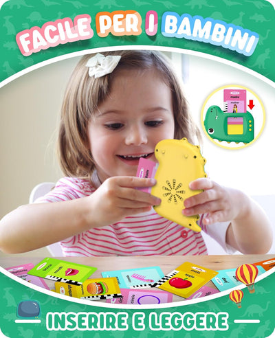 Fidtoy Talking Flash Cards for Toddlers – 224 Words, 112 Double-Sided Dinosaur Learning Cards, Voice Reader, Vocabulary Toy, and Speech Learning Gift