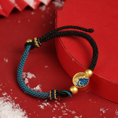 Buddha Stones Handmade Mountain and Sea Engraved Luck Two-Color String Couple Bracelet Bracelet BS Moon Star&Sea(Men)(Bracelet Size 15-20cm)