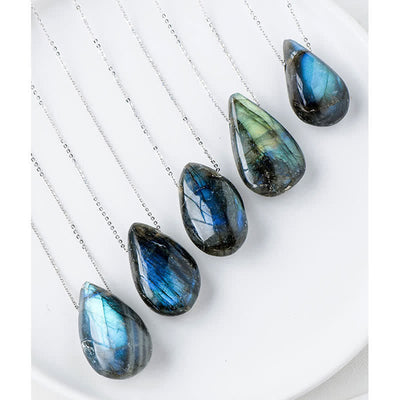 Buddha Stones Labradorite Water Drop Support Healing Necklace Pendant Necklaces & Pendants BS 6