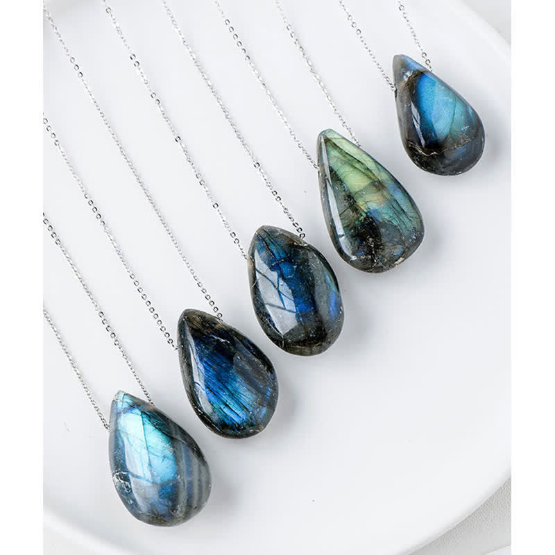 Buddha Stones Labradorite Water Drop Support Healing Necklace Pendant Necklaces & Pendants BS 6