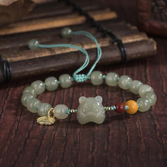 Buddha Stones Chinese Zodiac Tiger Jade Blessing String Bracelet Bracelet BS Chinese Zodiac Tiger&Jade