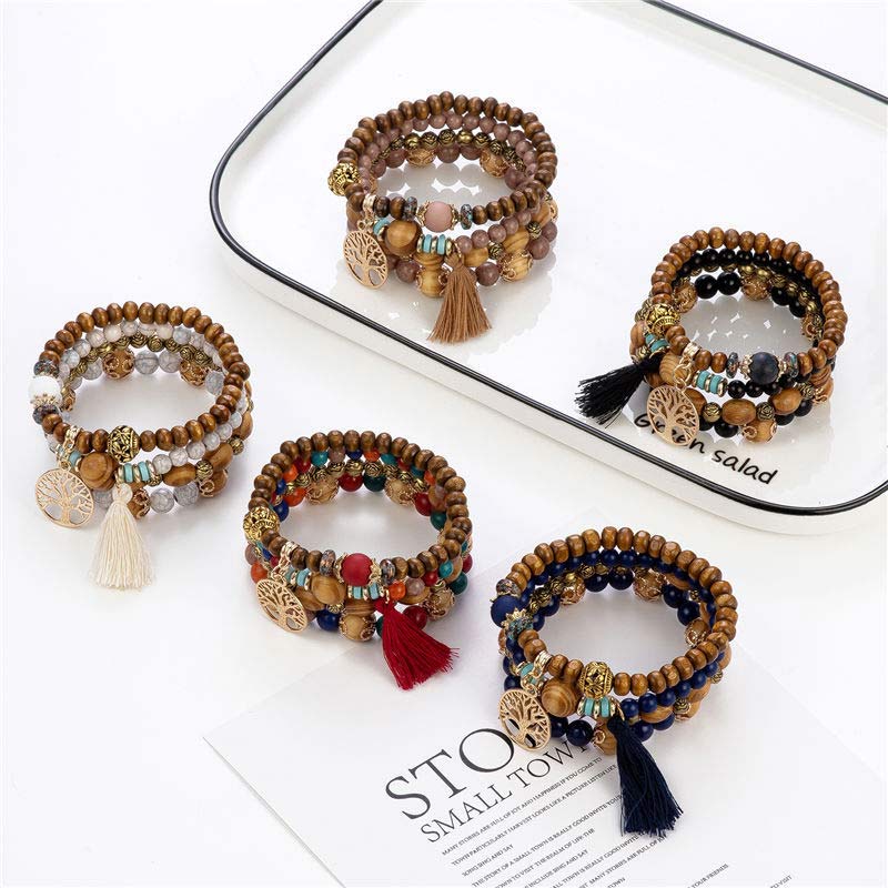Buddha Stones Wenge Wood Layered Tree Tassel Healing Bracelet - image 9