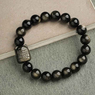 Foviel Gold Sheen Obsidian Silber Sheen Obsidian Schöne Paw Glück Katzenschutz Armband