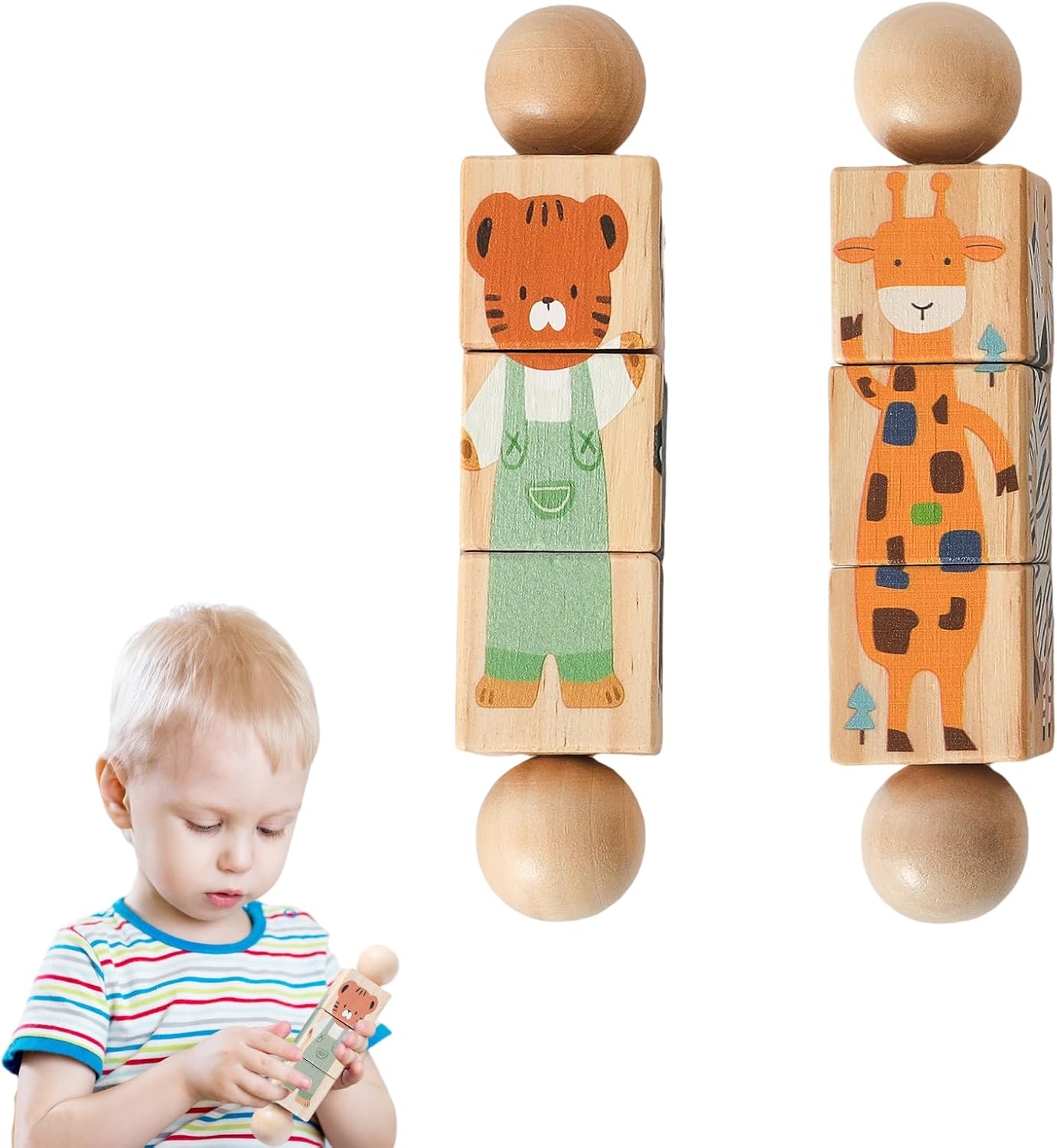 Jeu de Puzzle en Bois Fidtoy Spin & Match Animaux Amis pour Bébé, Apprentissage de la Motricité Fine