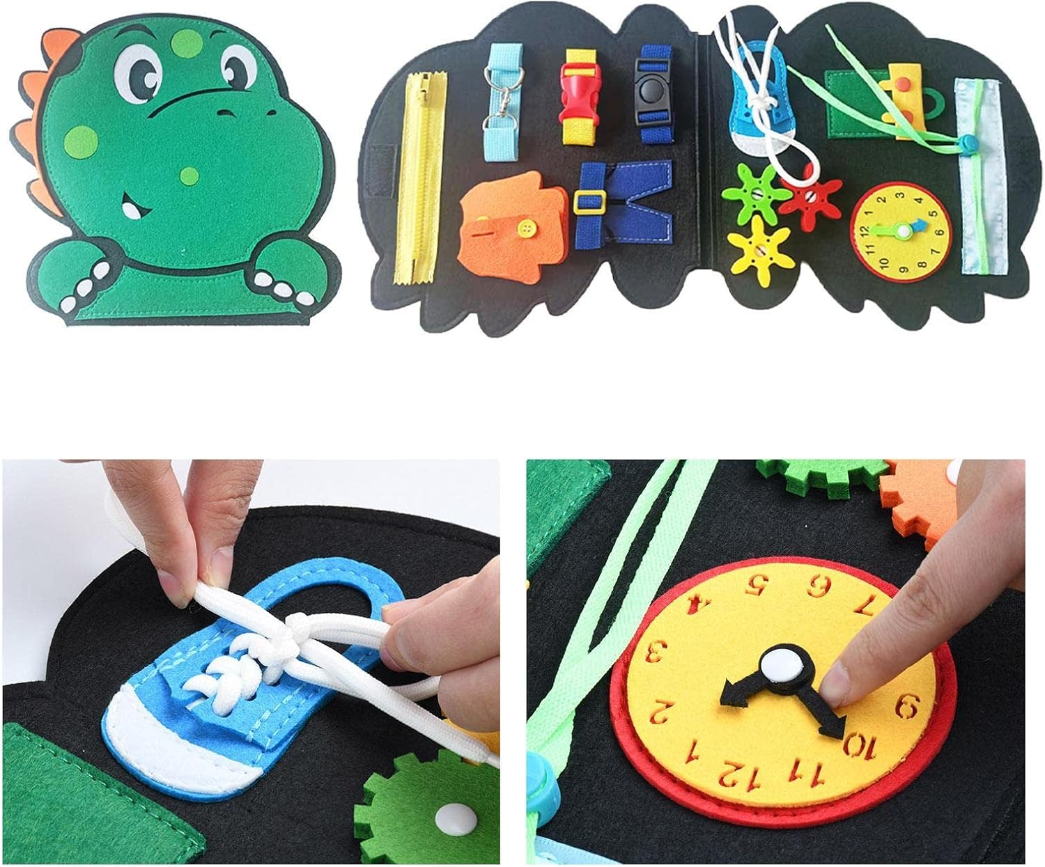 Libro de fieltro silencioso - Libro ocupado preescolar de dinosaurio de fieltro para niños pequeños | Carpeta de actividades de aprendizaje preescolar para niños pequeños y libro de juguetes de Fiaoen