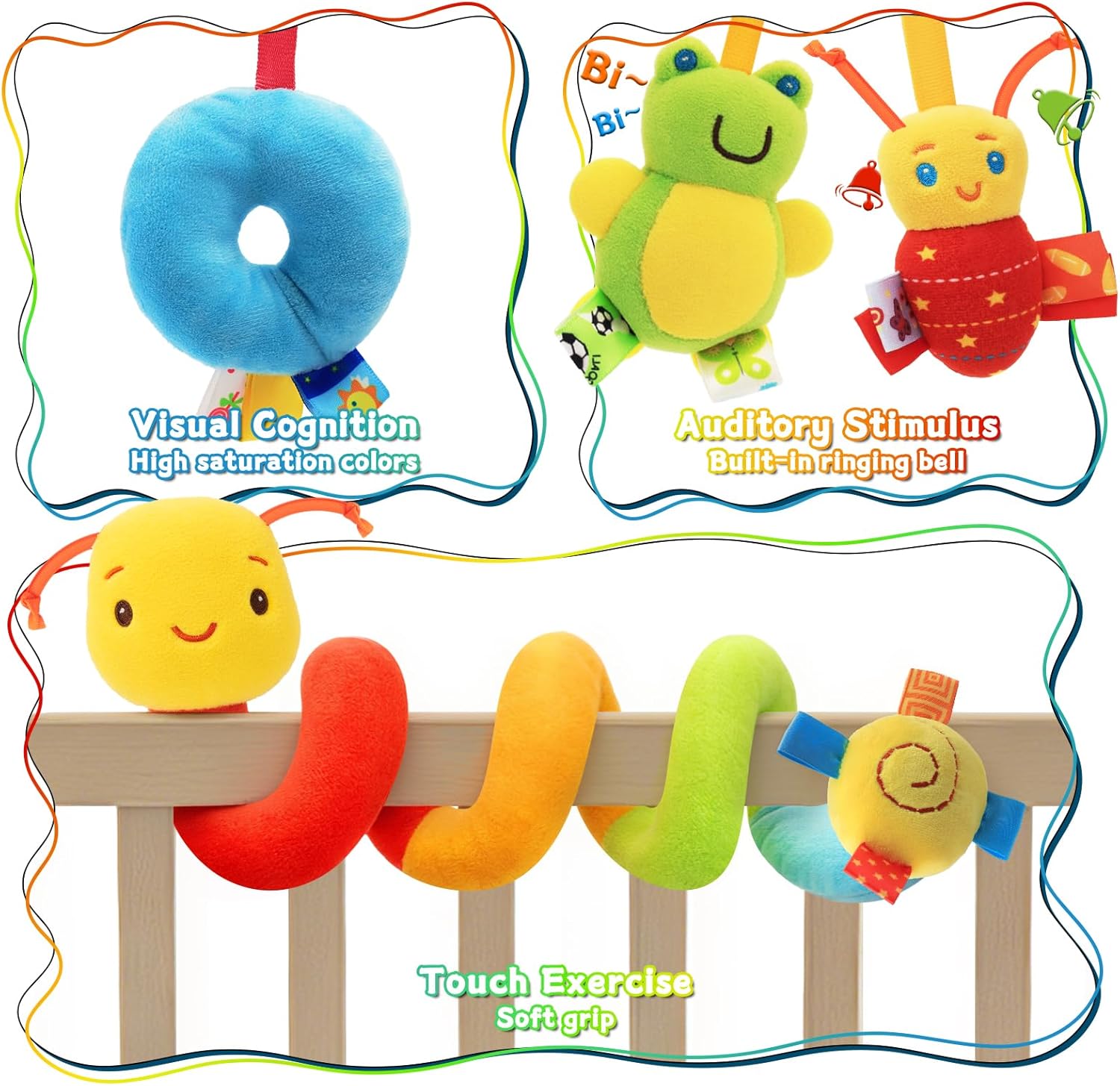 Fidtoy Baby Spiral Stroller Toy – Sensory Plush Hanging Activity for 0-12 Months