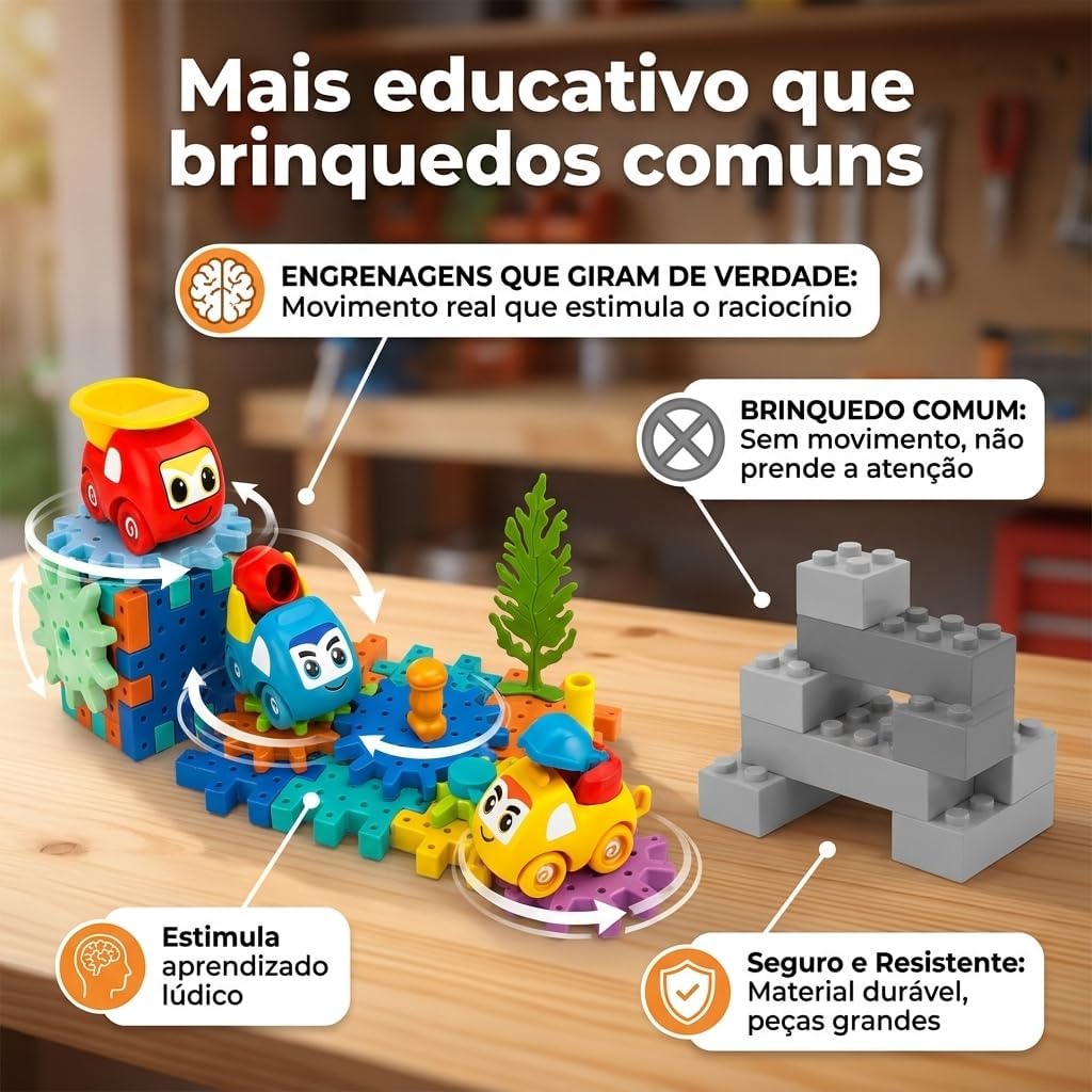 Fidtoy – Jouet de Construction d'Engrenages pour Enfants, 18 Pièces – Ensemble de Construction Interactif à Engrenages Rotatifs pour l'Apprentissage des STIM, la Construction Créative et le Développement de la Motricité Fine, pour les 3 Ans et Plus
