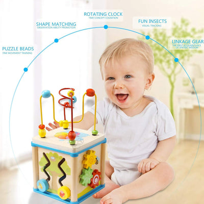 Fidtoy Cubo de Actividades de Madera 5 en 1 para Bebés y Niños Pequeños
