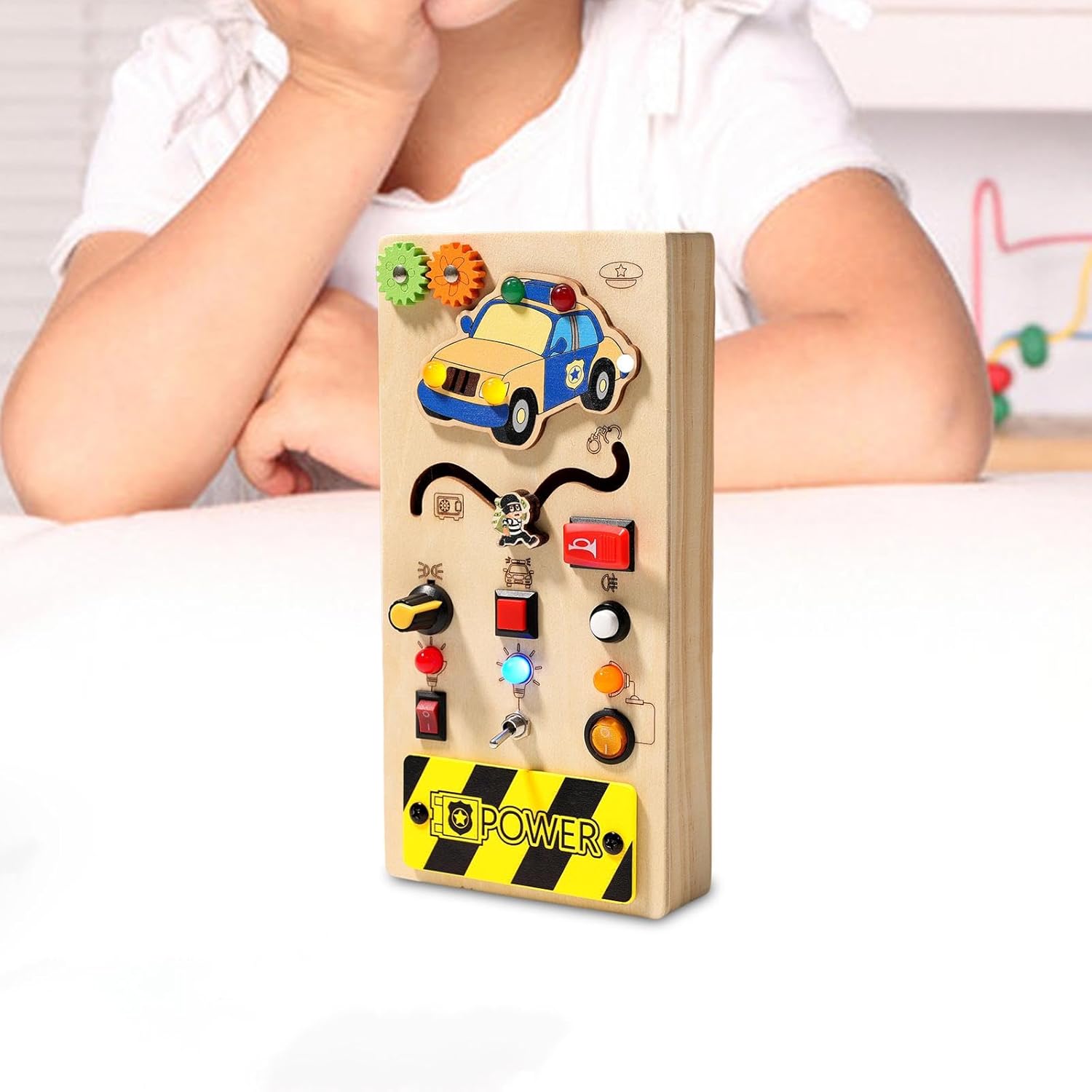 Fidtoy Montessori Busy Board with Light Switch Sensory Toy for Toddlers LED Switch Board Fine Motor Skills Learning Travel Quiet Toy Educational Gift