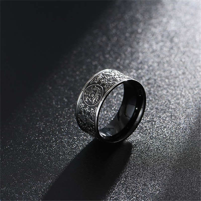 Buddha Stones Four Guardian Beast Dragon White Tiger Suzaku Basalt Carved Success Luck Ring Ring BS 5