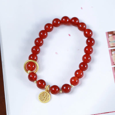Buddha Stones Natural Red Agate Blessing Letter Confidence Bracelet Bracelet BS 6