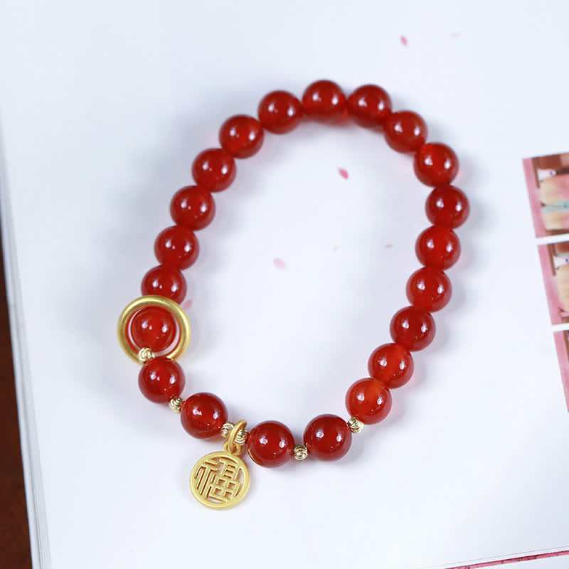 Buddha Stones Natural Red Agate Blessing Letter Confidence Bracelet Bracelet BS 6