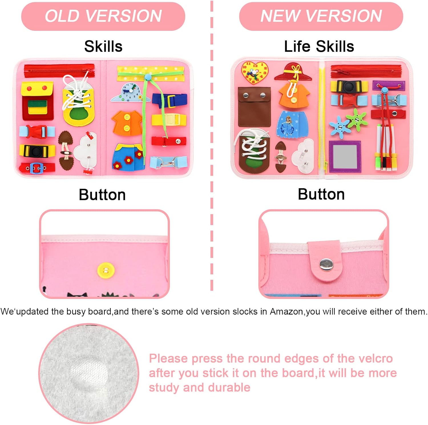 Busy Board Montessori Toys for Toddlers Sensory Board Toys，Preschool Activities Educational Toys for Toddlers Travel,Gifts for 3+ Year Old Boys Girls - Pink