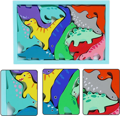 Fidtoy 3D Puzzle Dinosaures à Assembler Modèle Aléatoire, Puzzle Animal Préhistorique en Bois, Jouet de Motricité Fine et de Raisonnement Spatial pour Enfets de 2 à 6 Ans