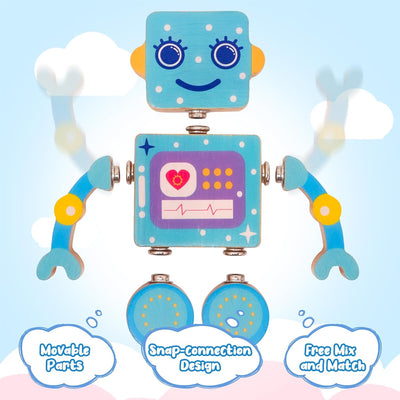 Juguete de construcción de robot de madera Fidtoy, juego de encastre para niños